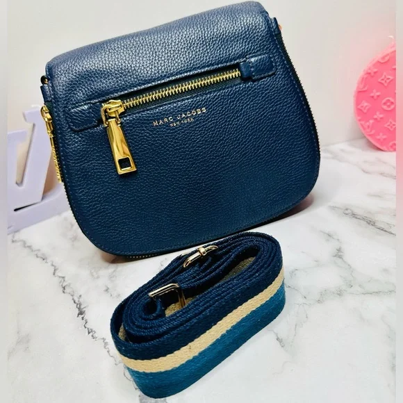 EUC Marc Jacobs Small Navy Blue Pebbled Leather Gotham Saddle Bag - Picture 6 of 15